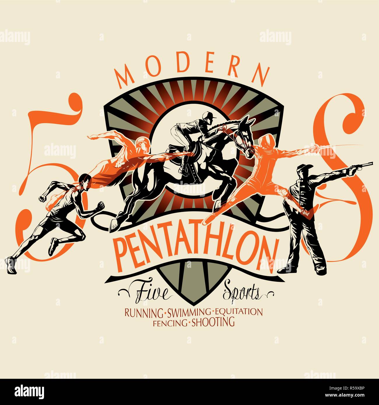 Grafische Darstellung von pentathlon Abzeichen mit Athleten, Vektor Bild Stock Vektor