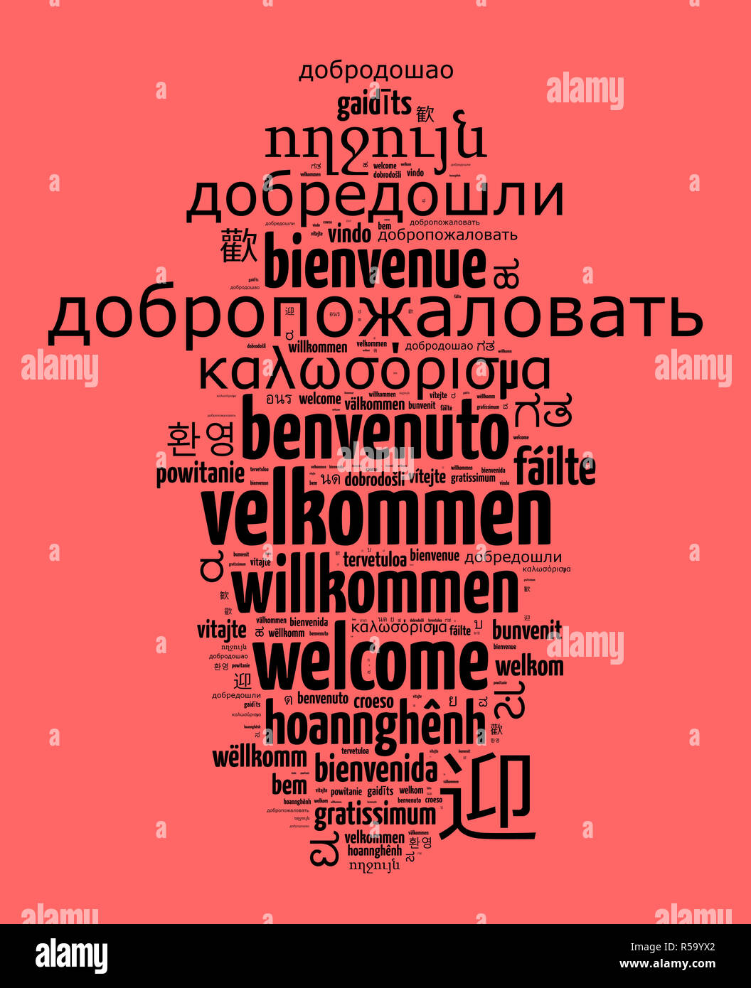 Wort Herzlich Willkommen in verschiedenen Sprachen Stockfoto