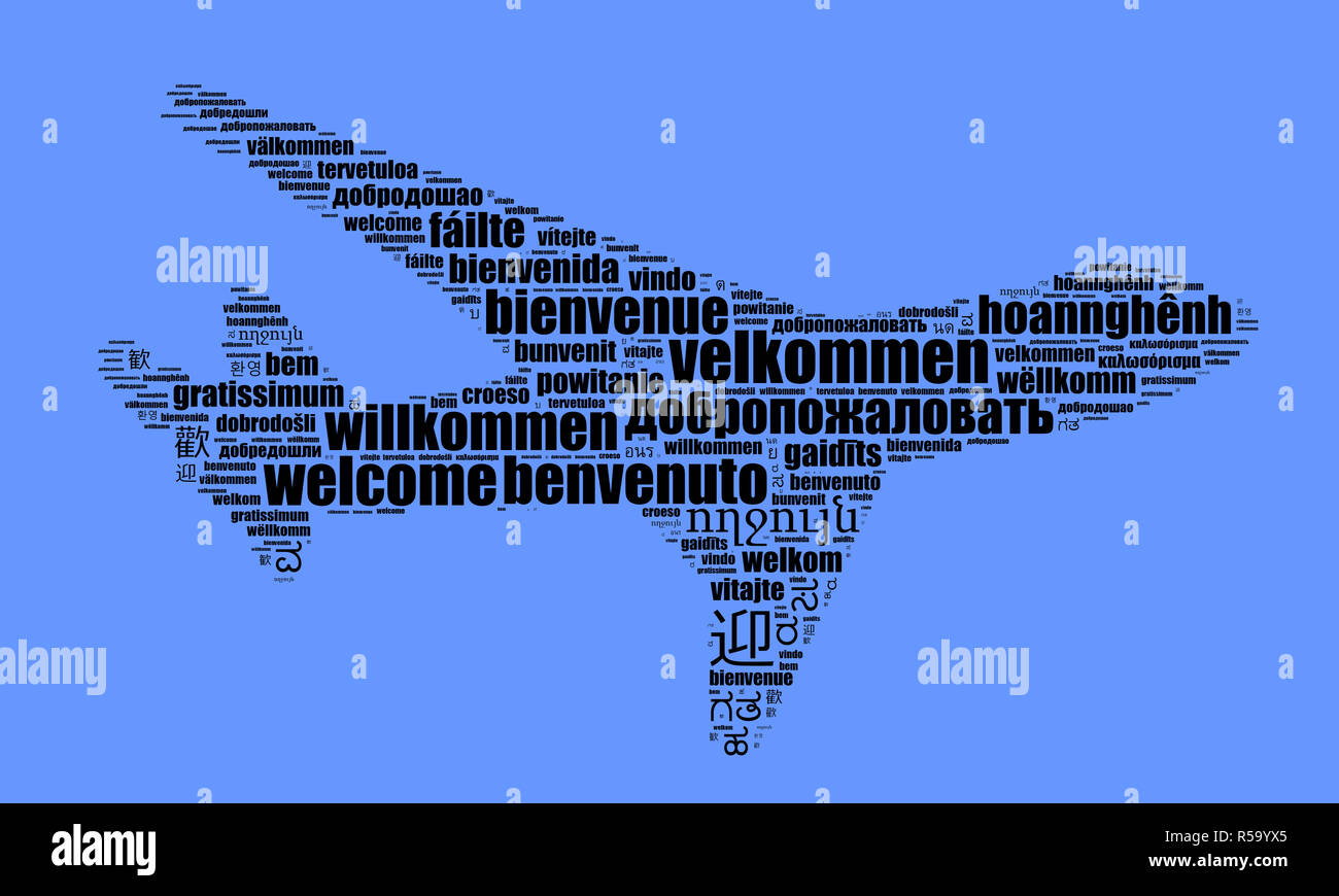 Wort Herzlich Willkommen in verschiedenen Sprachen Stockfoto