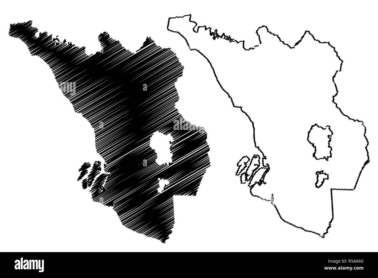Selangor (Landkreise, von Malaysia, Föderation Malaysia) Karte Vektor-illustration, kritzeln Skizze Selangor Darul Ehsan Karte Stock Vektor