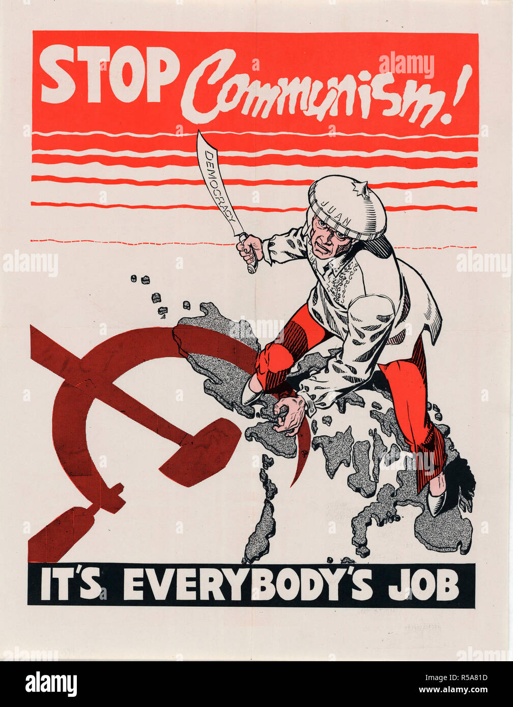 8/13/1951 - US-Propaganda Plakate in den 1950er Jahren Asien - 8/13/1951 - US-Propaganda Plakate in den 1950er Jahren Asien - Stop Kommunismus Stockfoto