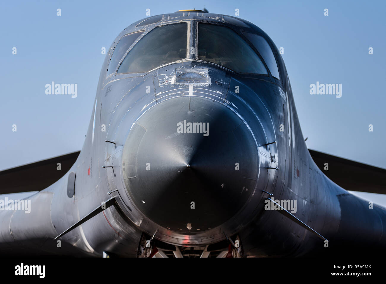 United States Air Force Rockwell B-1 B nukleare Bomber Jet plane an der Royal International Air Tattoo, RIAT, RAF Fairford Airshow auf dem Display. Getragen. Stockfoto