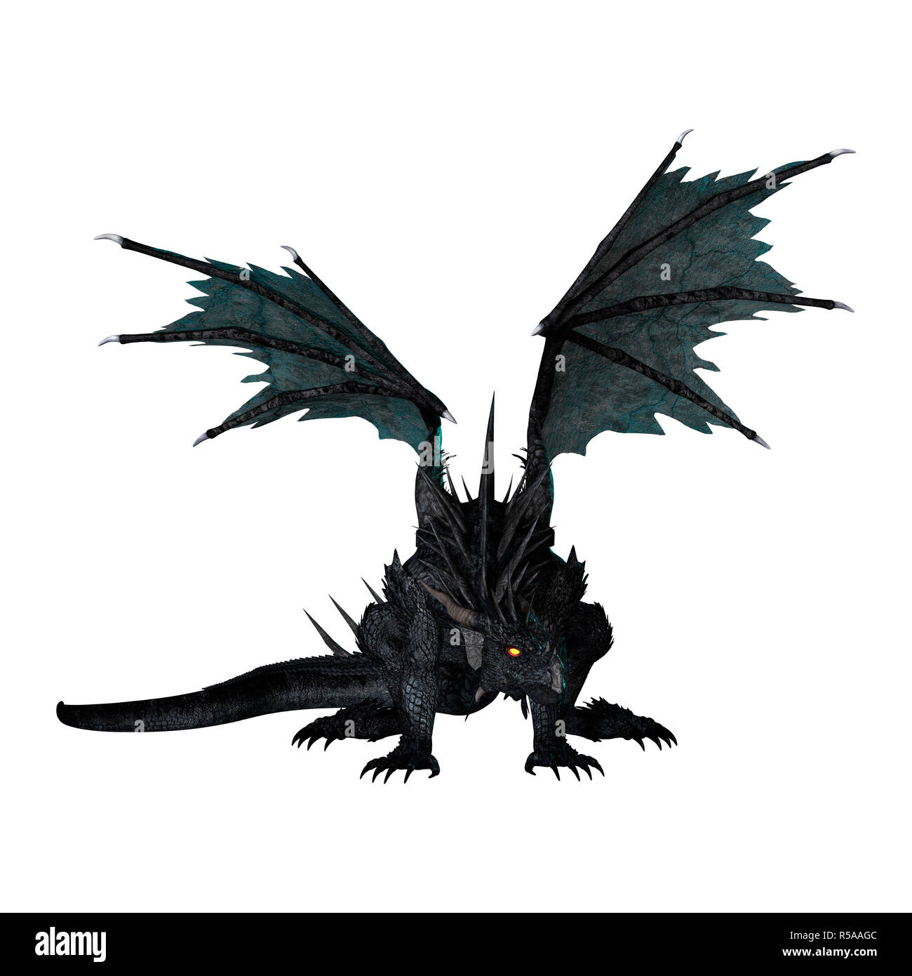 3D-Rendering Fantasy Drache Schwarz auf Weiß Stockfoto