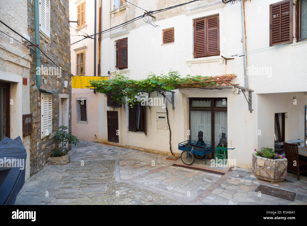 Blick auf die Straße in der Altstadt von Piran, Slowenien Stockfoto