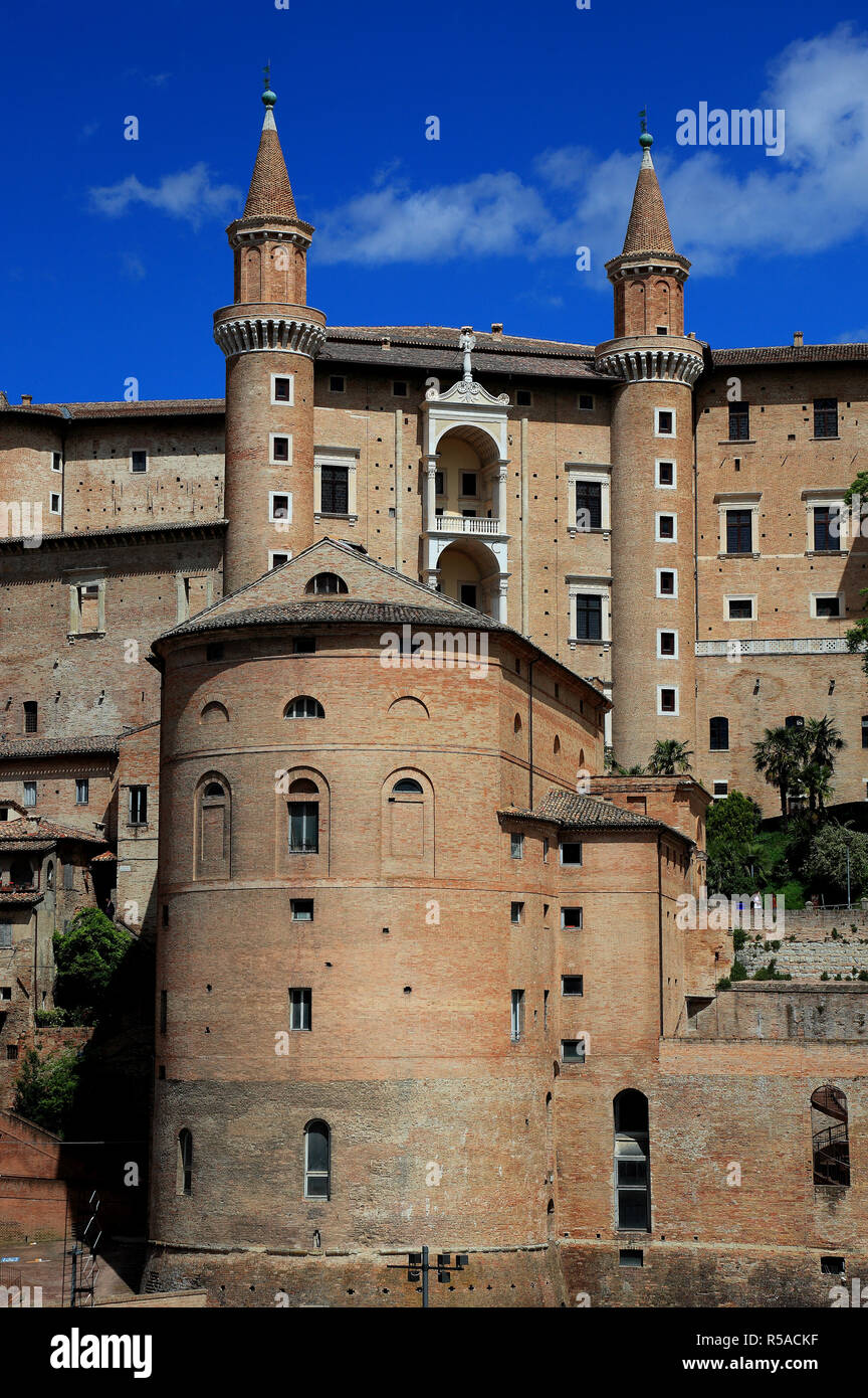 Palazzo Ducale der historischen Stadt Urbino, Marken, Italien Stockfoto