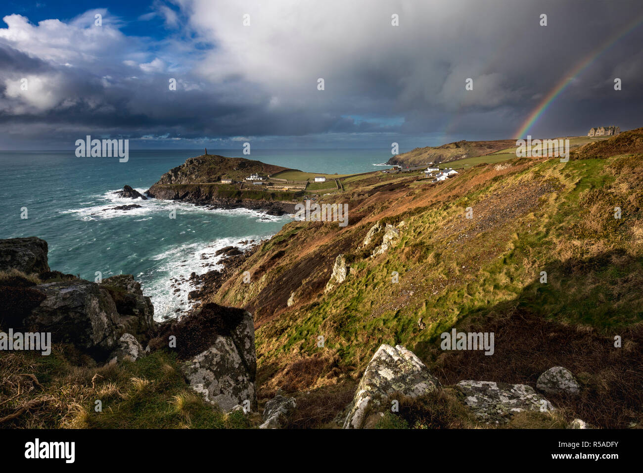 Cape Cornwall; In einem Sturm; Cornwall, UK Stockfoto