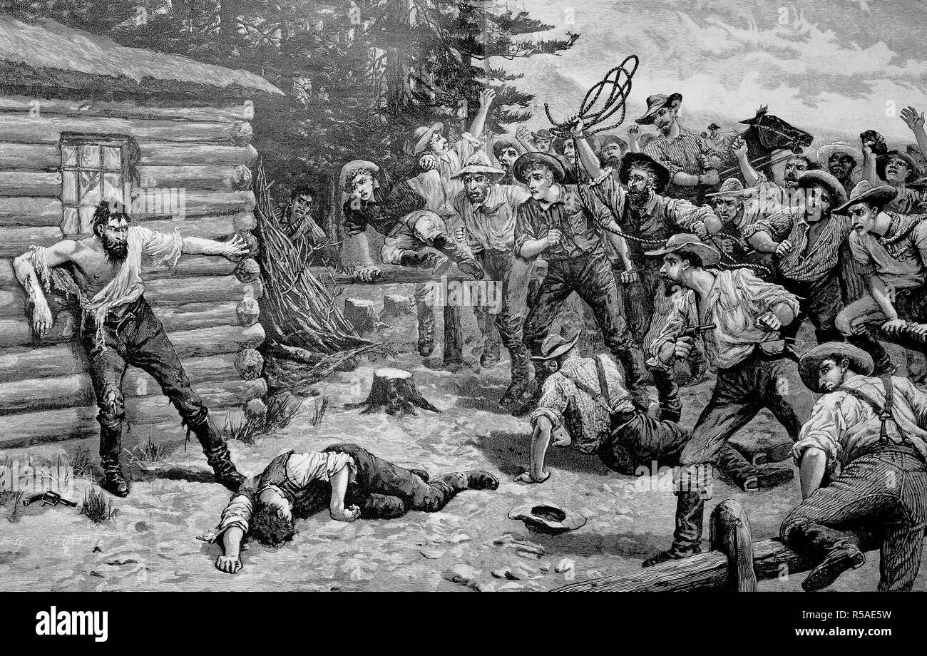 Lynchmord im Jahr 1880 in den USA, die Reproduktion eines Bildes veröffentlicht 1880, Amerika Stockfoto