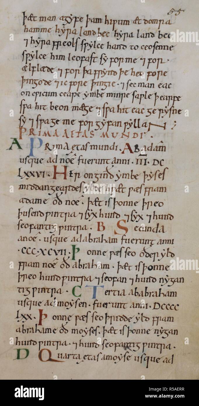 Der Wille des Königs Ã † lfred (Alfred); mit Vorwort, Incipit: 'Ic Ã † lfred cingc Mitte godes gife" und explizit: "[s] ic-hit sylf ge [c eÃ°e]Ã ¦ t ¦ Ã¾am nyhstan Einrichtung ge". Das Incipit: 'Ic Ã † lfred Ã¾est seaxena cingc" und explizit: "[s] ge mich für gyfan [yllan]'. Von (ff. 29 v bis 33 r). . [Historische Texte einschließlich der Wille des Königs Ã † lfred]. Liber vitae ("Die neuen Minster Liber vitae'). c 1031. Quelle: Stowe 944 w. 33. Sprache: Latein. Stockfoto