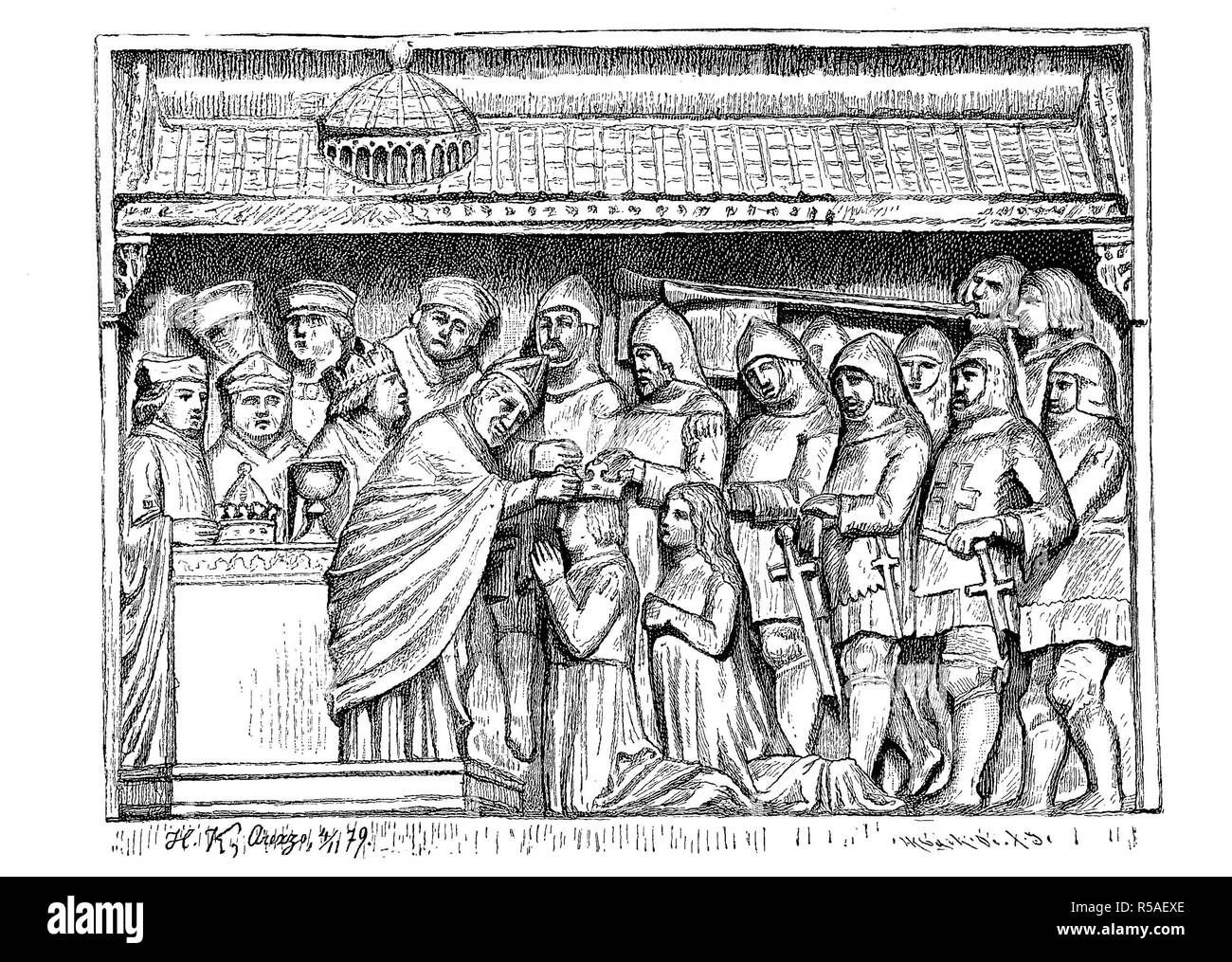 Die Krönung von Ludwig von Bayern in der St. Peter's Basilica durch den Bischof von Arezzo, Guido Tarlati di Pietramale, Entlastung von Stockfoto