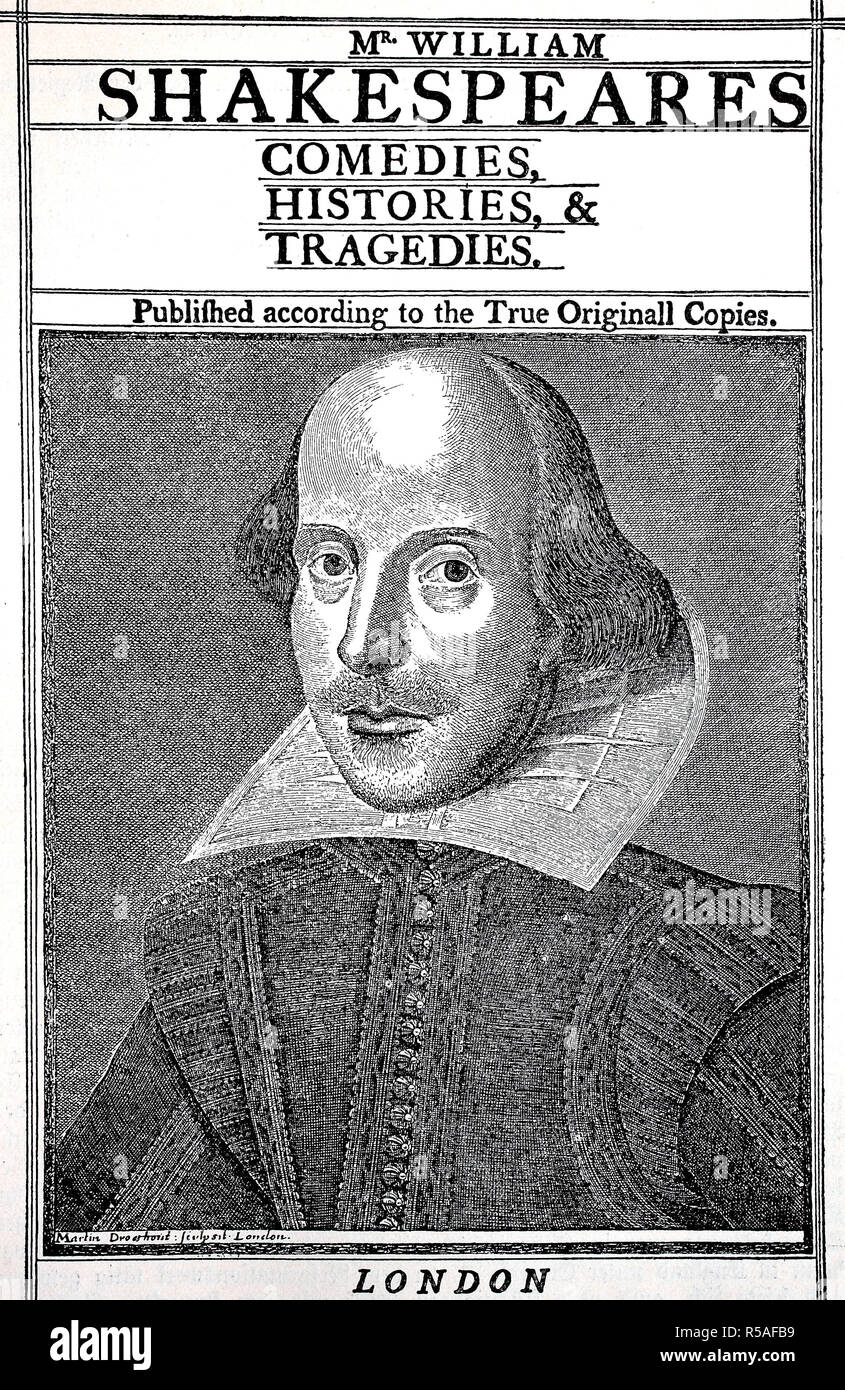 Titelbild des folio Ausgabe von Shakespeares Theaterstücke aus 1623, Holzschnitt, England Stockfoto