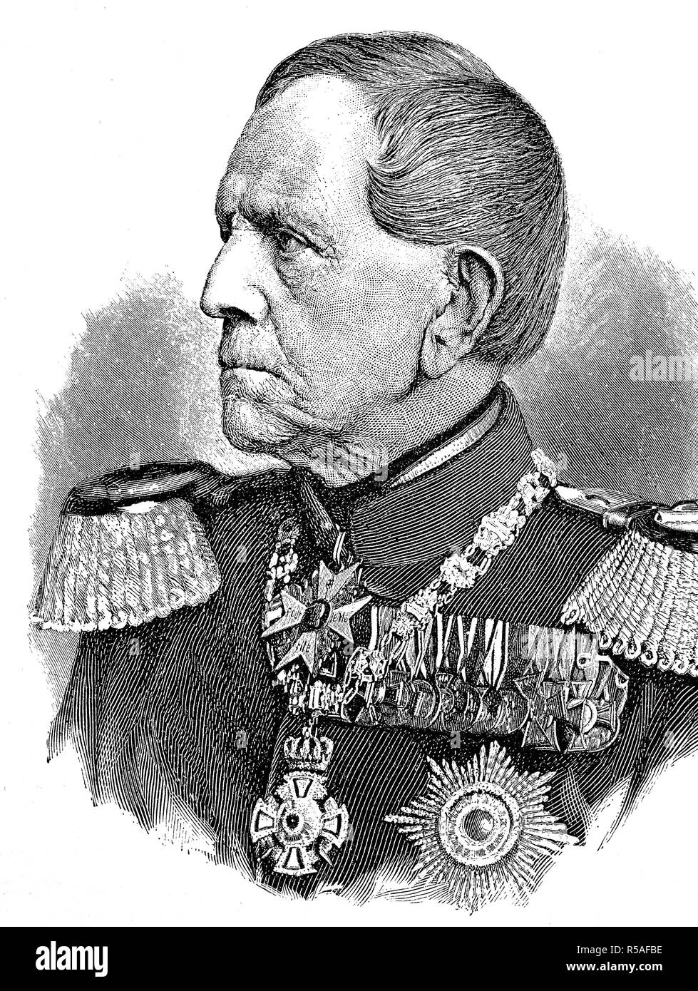 Helmuth Karl Bernhard von Moltke, ab 1870 Graf von Moltke, 26. Oktober 1800 24. April 1891, preußischer Feldmarschall, Holzschnitt Stockfoto