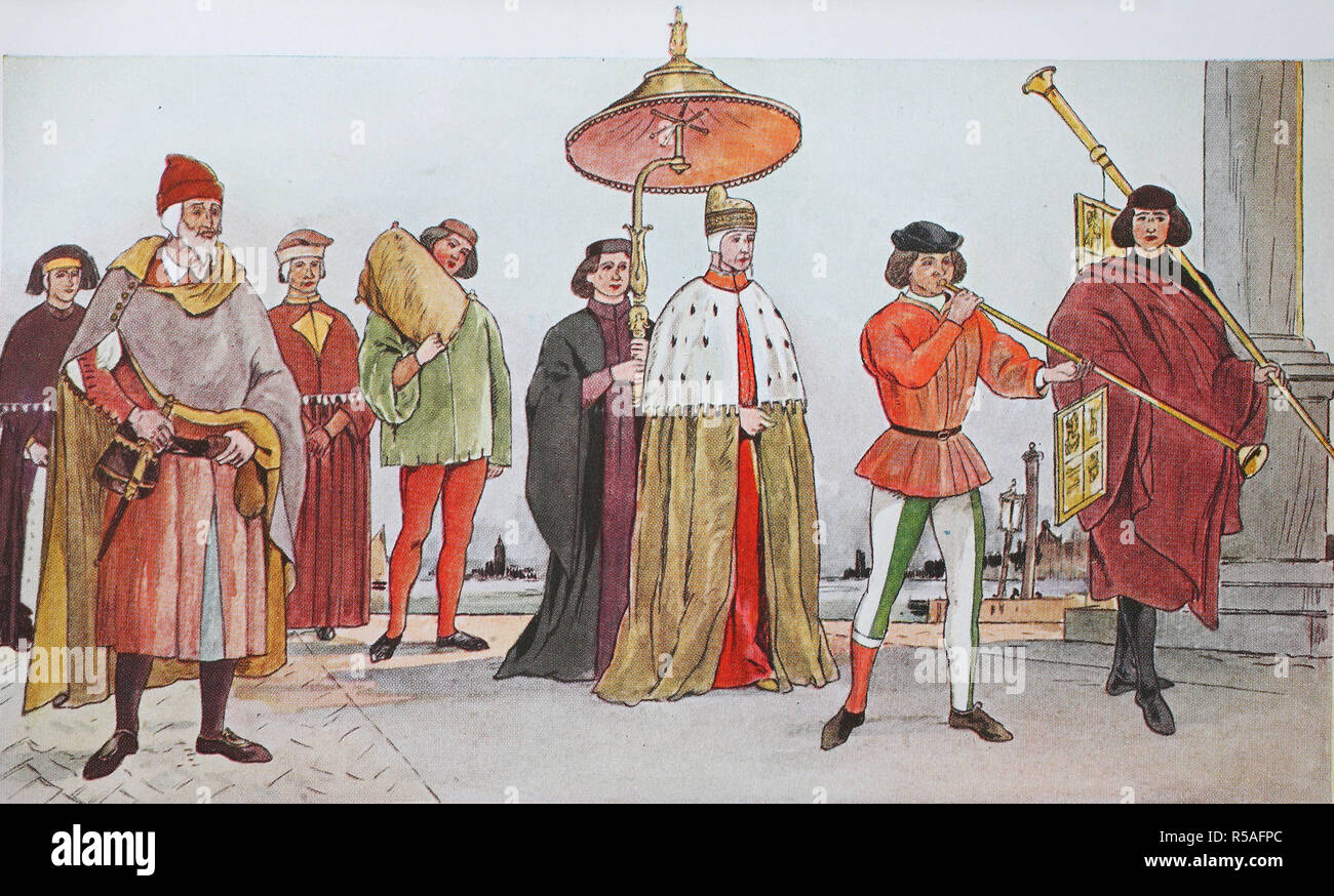 Bekleidung, Mode in Italien zur Zeit der Renaissance um 1500, Illustration, Italien Stockfoto