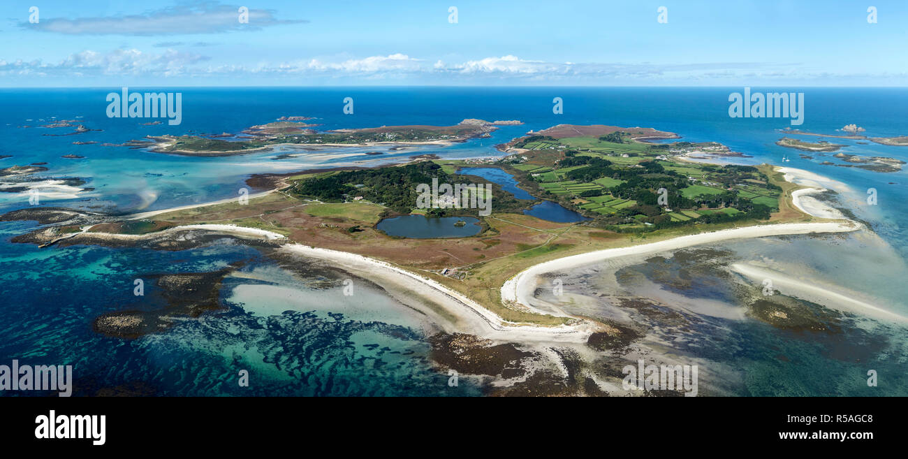 Tresco aus der Luft; Scilly-Inseln, Großbritannien Stockfoto