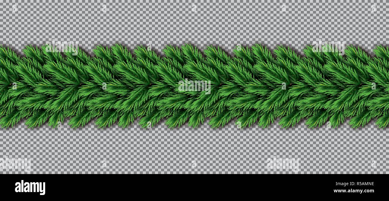 Grenze mit Weihnachtsbaum Niederlassungen auf transparentem Hintergrund. Vector Illustration. Tanne Zweig Grenze. Stock Vektor