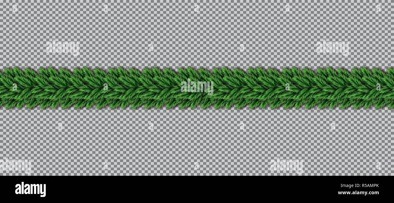 Grenze mit Weihnachtsbaum Niederlassungen auf transparentem Hintergrund. Vector Illustration. Tanne Zweig Grenze. Stock Vektor