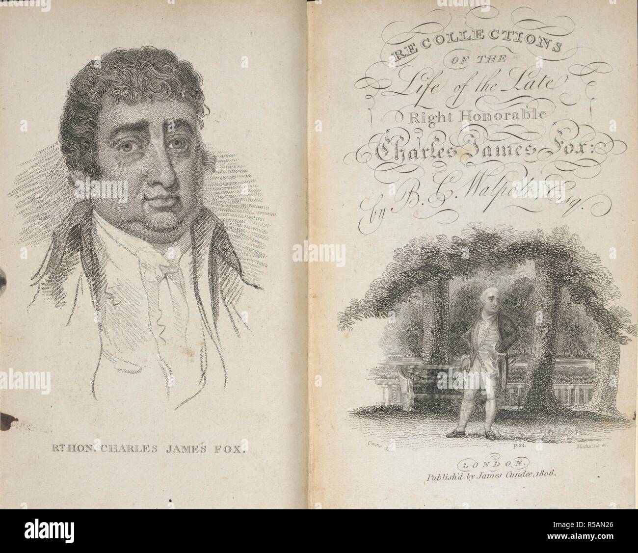 Rt. Hon. Charles James Fox und illustrierte Titelseite. Erinnerungen an das Leben der späten recht Charles James Fox/B.C. Walpole. [U.a.] : Cundee, 1806. Quelle: W 1/2837 Frontispiz und Titel Seite. Stockfoto