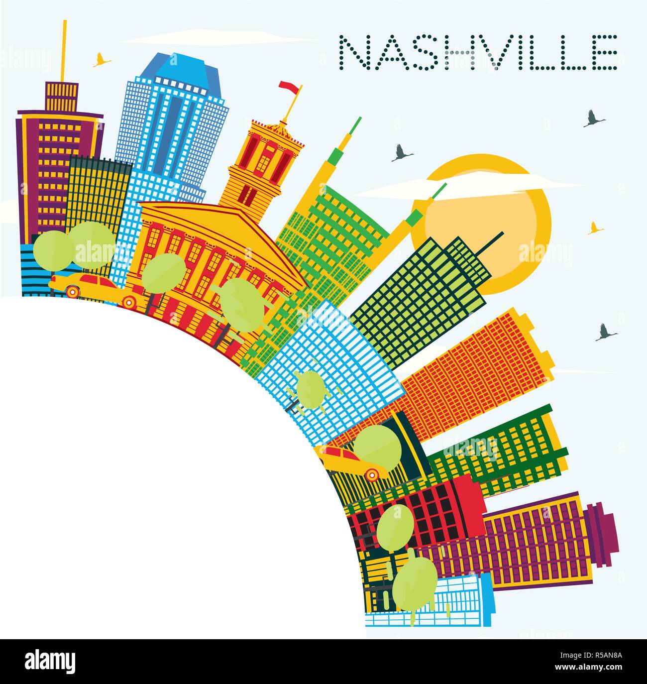Nashville Tennessee Skyline der Stadt mit Gebäuden, blauer Himmel und Kopieren. Vector Illustration. Stock Vektor