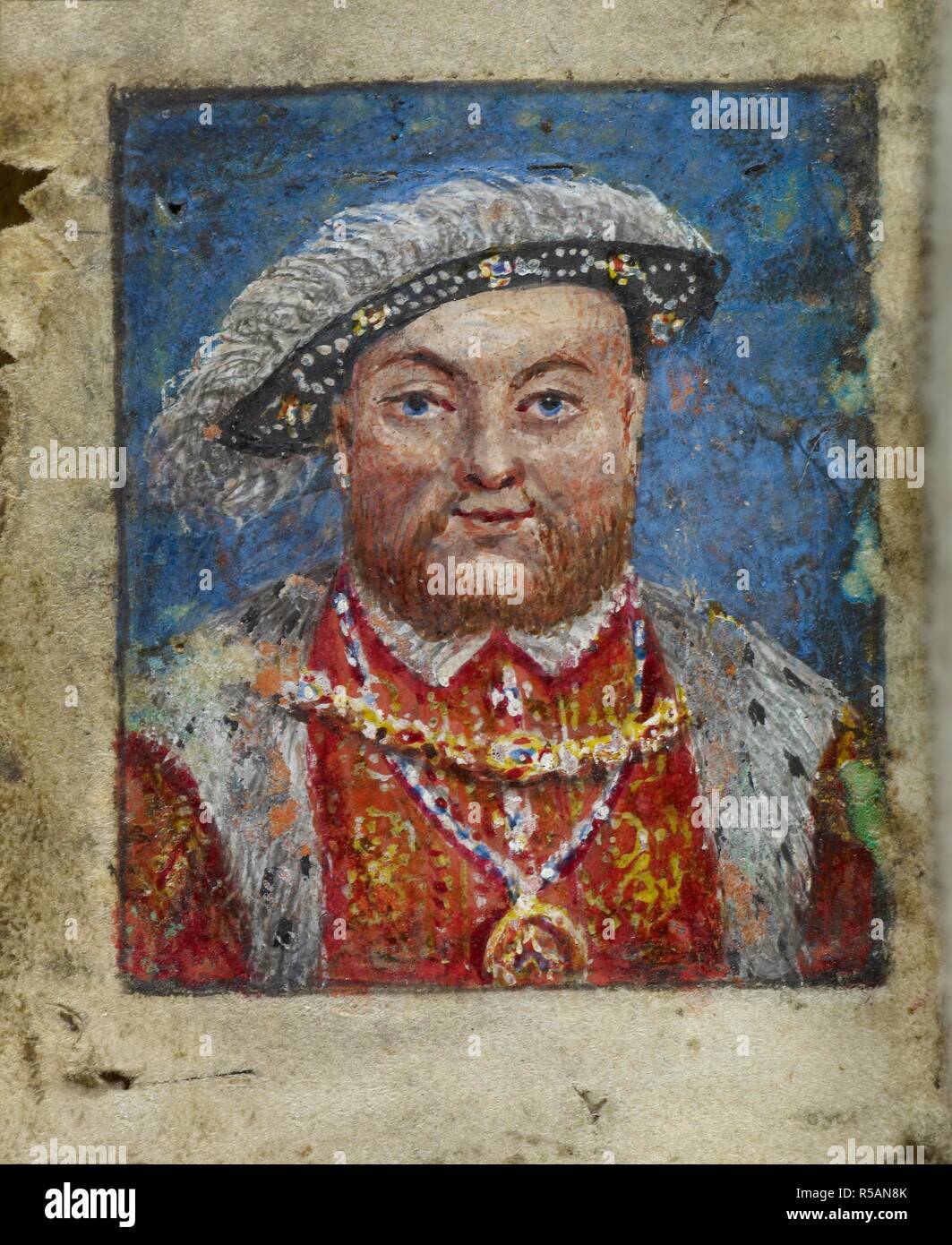 Portrait von Henry VIII. Die Buße und anderen Psalmen. England [London]; zwischen 1509 und 1546. [Ganze folio] Porträt von König Henry VIII. Das Minutenvolumen gesagt wurde von Anne Boleyn, wenn auf dem Gerüst, zu einer ihrer Hofdamen, eine Dame der Wyat Familie Bild aus dem Buß und anderen Psalmen Ursprünglich veröffentlichte/in England [London] entnommen; zwischen 1509 und 1546 gegeben worden zu sein. . Quelle: Stowe 956, w.1 v. Sprache: Englisch. Stockfoto