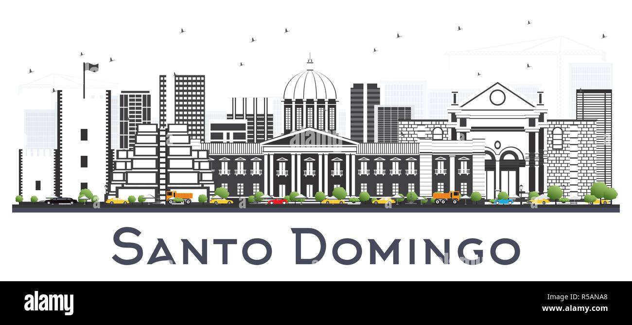 Santo Domingo Dominikanische Republik City Skyline mit grauen Gebäude isoliert auf Weiss. Vector Illustration. Stock Vektor