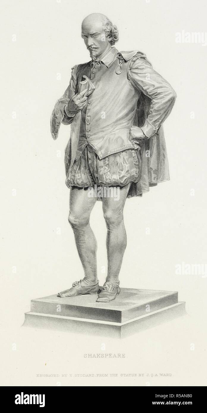Ein Stich von einer Statue von William Shakespeare. Die shakspere Galerie; ist eine Sammlung von 45 Stahlstichen nach Bilder von herausragenden Künstlern. [Mit Auswahl aus seinem spielt.]. London: Tugend & Co., [1879]. Quelle: 1765 b 9, Plate 46. Sprache: Englisch. Stockfoto