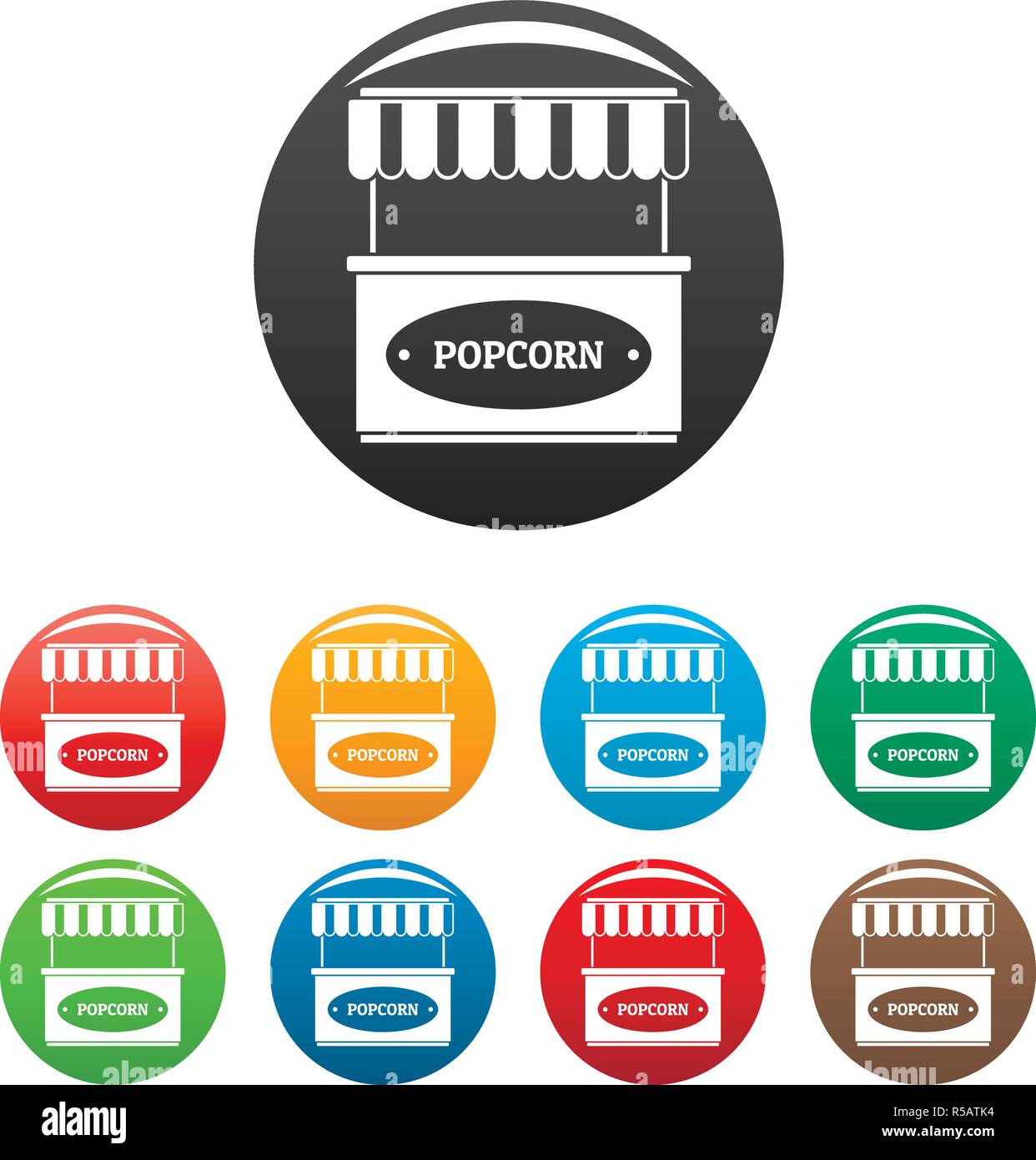 Popcorn street shop Icons Set 9 Farbe Vektor isoliert auf Weiss für jedes Design Stock Vektor