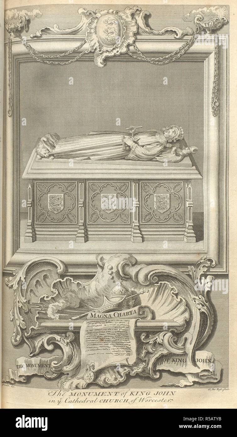 Das Denkmal von König Johann in der Kathedrale von Worcester. Die Geschichte Englands. London: Gedruckt für John und Paul Knapton..., 1743 - 1747. Quelle: X 1045, Seite 281. Sprache: Englisch. Stockfoto