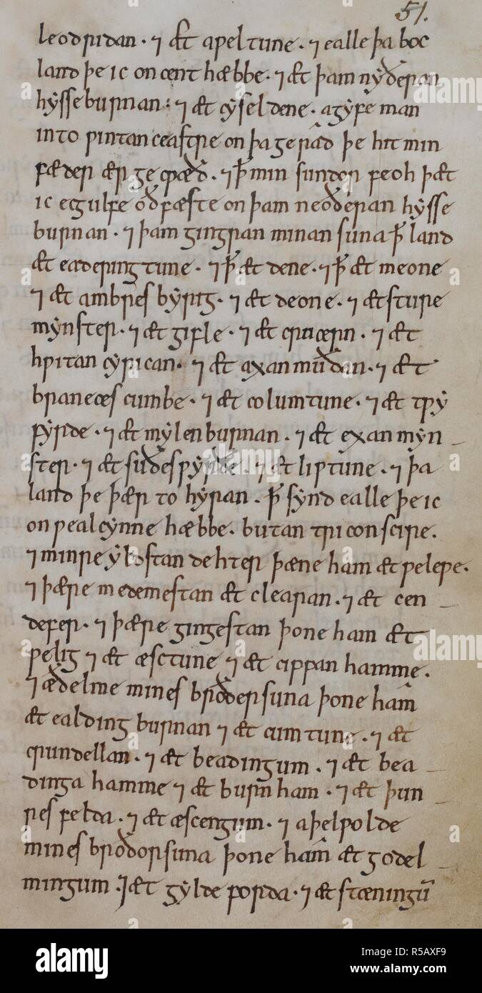 Der Wille des Königs Ã † lfred (Alfred); mit Vorwort, Incipit: 'Ic Ã † lfred cingc Mitte godes gife" und explizit: "[s] ic-hit sylf ge [c eÃ°e]Ã ¦ t ¦ Ã¾am nyhstan Einrichtung ge". Das Incipit: 'Ic Ã † lfred Ã¾est seaxena cingc" und explizit: "[s] ge mich für gyfan [yllan]'. Von (ff. 29 v bis 33 r). . [Historische Texte einschließlich der Wille des Königs Ã † lfred]. Liber vitae ("Die neuen Minster Liber vitae'). c 1031. Quelle: Stowe 944 w.31. Sprache: Latein. Stockfoto