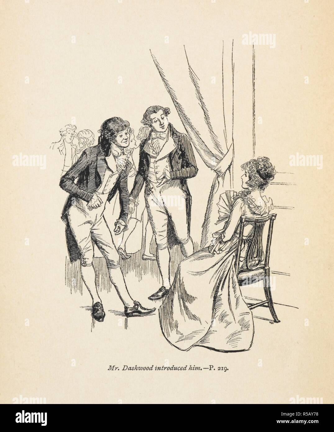 'Mr Dashwood ihn" eingeführt. Sinn und Sinnlichkeit/von Jane Austen; mit einer Einführung von Austin Dobson; durch Hugh Thomson dargestellt. London: Macmillan und Co., 1896. Quelle: 012624. g 5 Frontispiz. Stockfoto