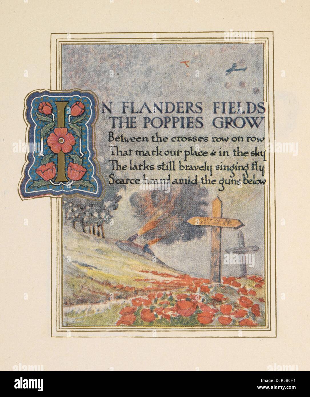 "In Flanders Fields die Mohnblumen wachsen...". In Flanders Fields/von John McCrae. Von Ernest Clegg beleuchtet. Mount Vernon, NEW YORK: William Edwin Rudge, 1921. Quelle: YA.2001.a.37287 dritten Platte. Stockfoto