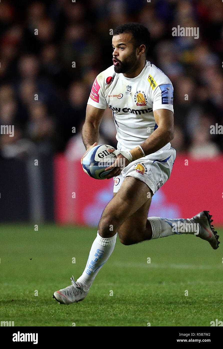 Exeter Tom O'Flaherty in Aktion während der gallagher Premiership in Twickenham Stoop, London. PRESS ASSOCIATION Foto. Bild Datum: Freitag, 30. November 2018. Siehe PA Geschichte RUGBYU Harlekine. Photo Credit: Steven Paston/PA-Kabel Stockfoto