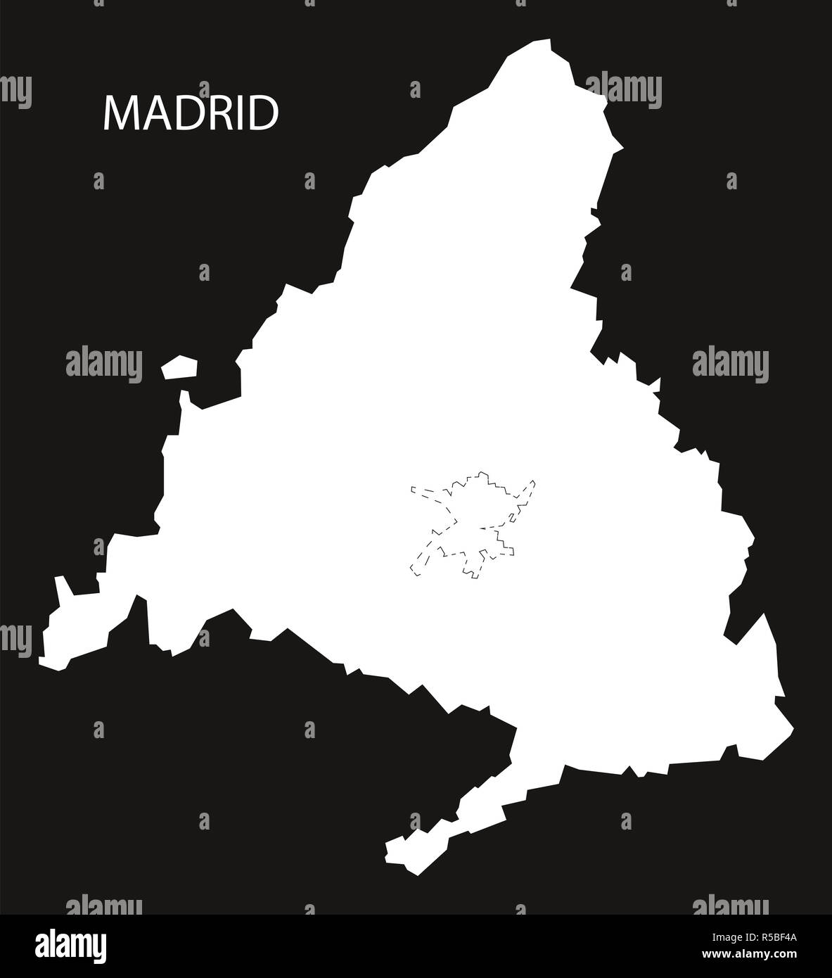 Madrid Spanien Karte schwarz invertiert Silhouette Abbildung Stockfoto