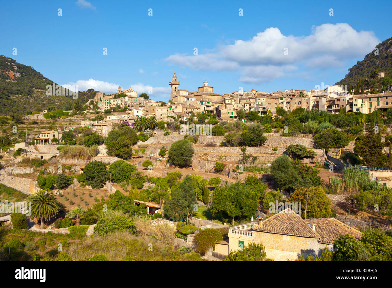 Dorf Skyline, Valldemossa, Mallorca, Balearen, Spanien Stockfoto