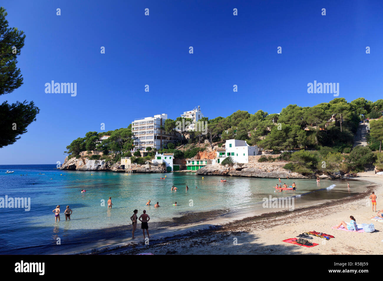 Spanien, Balearen, Mallorca, Cala Santanyi Strand Stockfoto