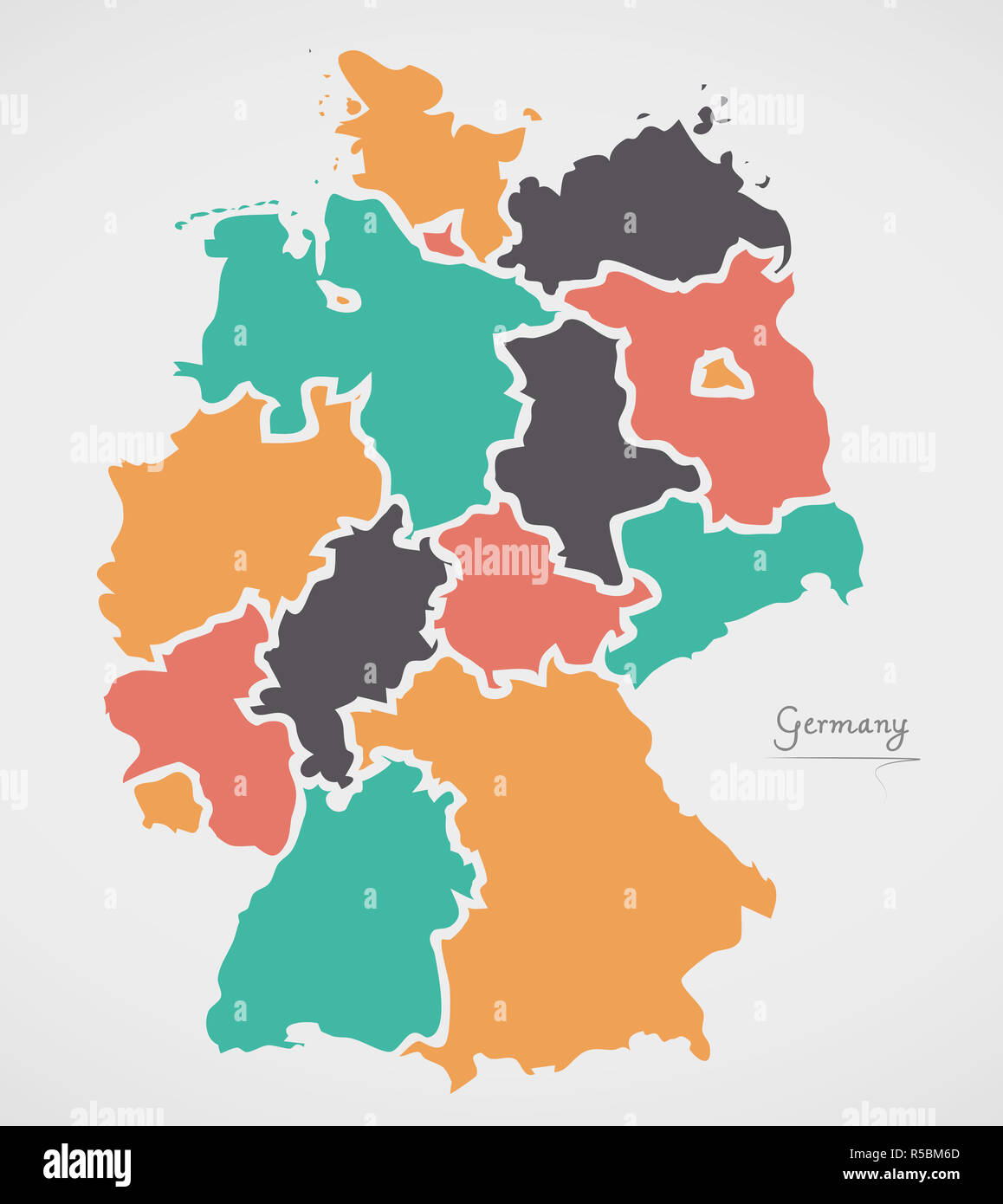 Deutschland Karte mit Staaten und moderne Runde Formen Stockfoto