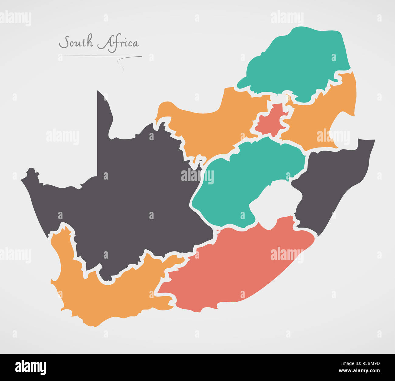 Südafrika Karte mit Staaten und moderne Runde Formen Stockfoto