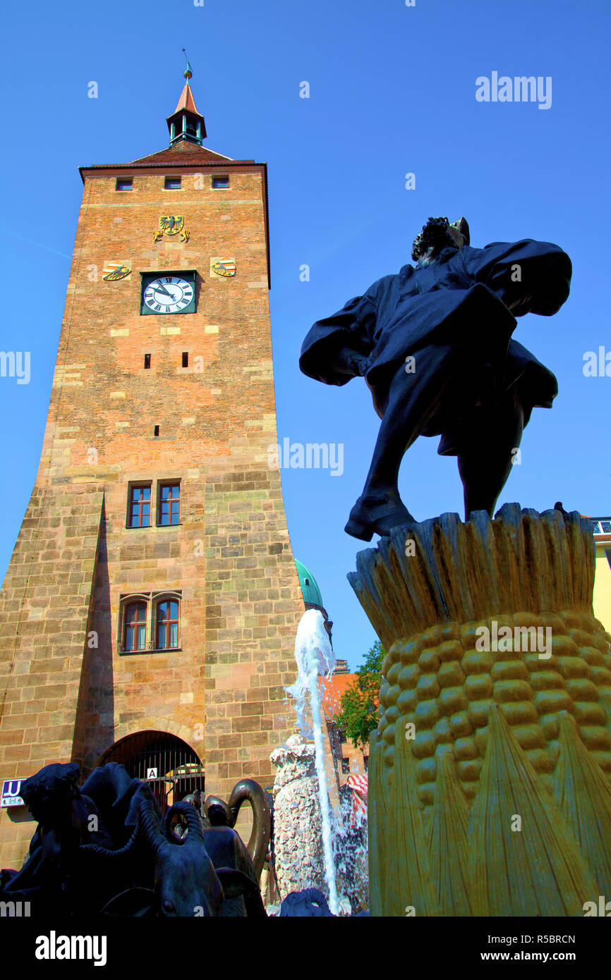 Ehe Karussell vor dem Weißen Turm, Nürnberg, Bayern, Deutschland Stockfoto