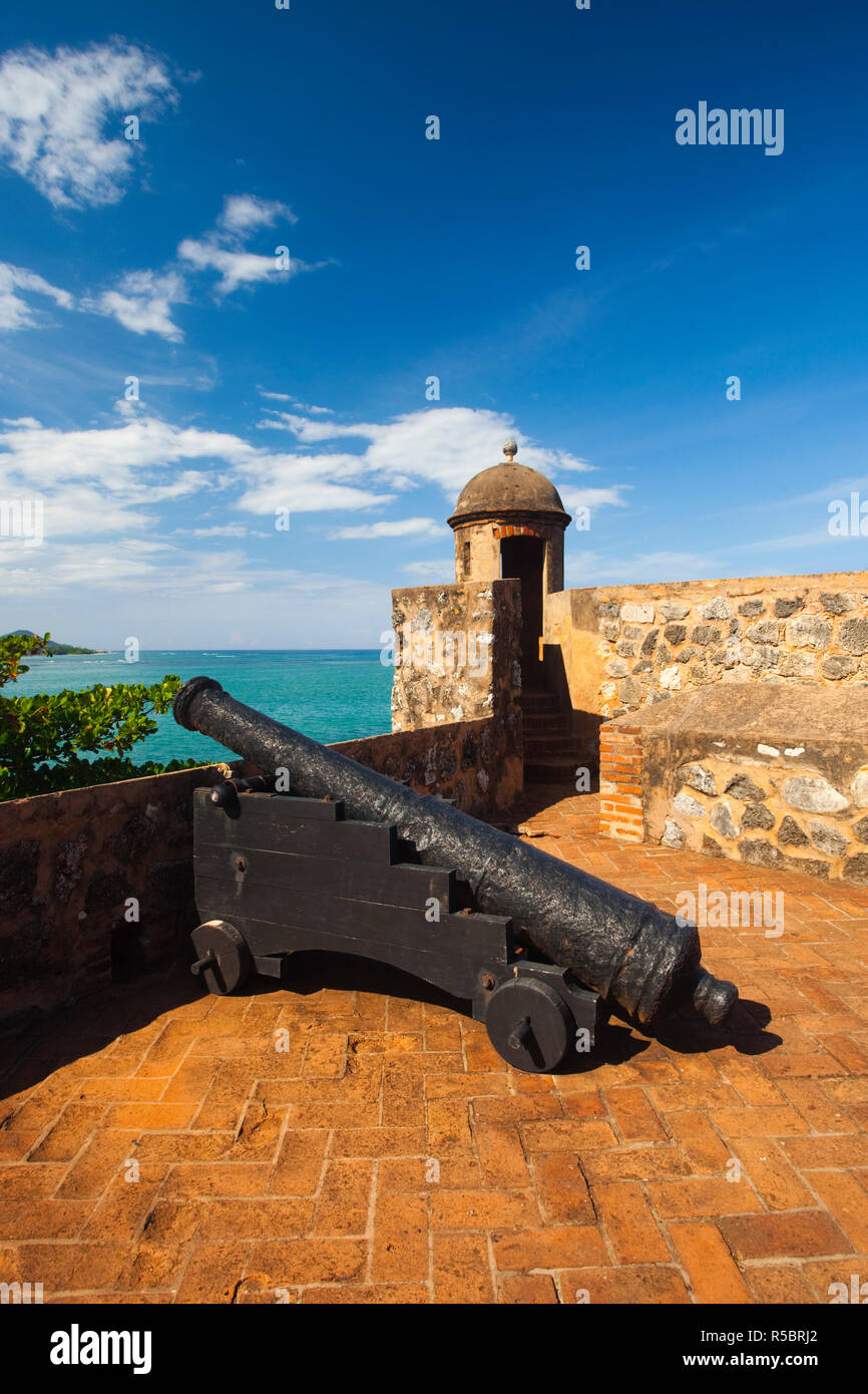 Dominikanische Republik, Nordküste, Puerto Plata, Festung Fuerte de San Felipe, Kanone Stockfoto