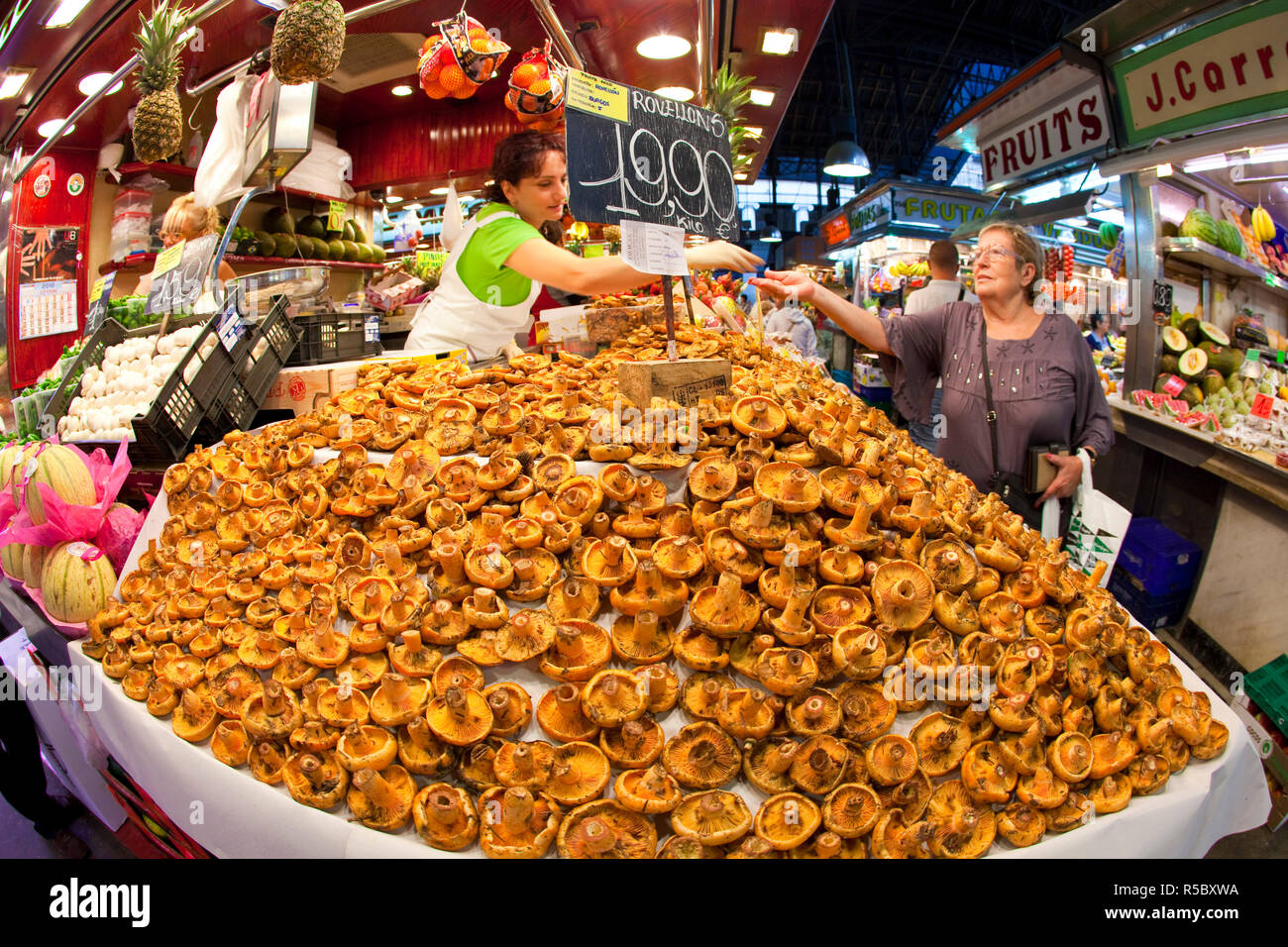 Pilze zu verkaufen, der Markt La Boqueria, Barcelona, Spanien Stockfoto