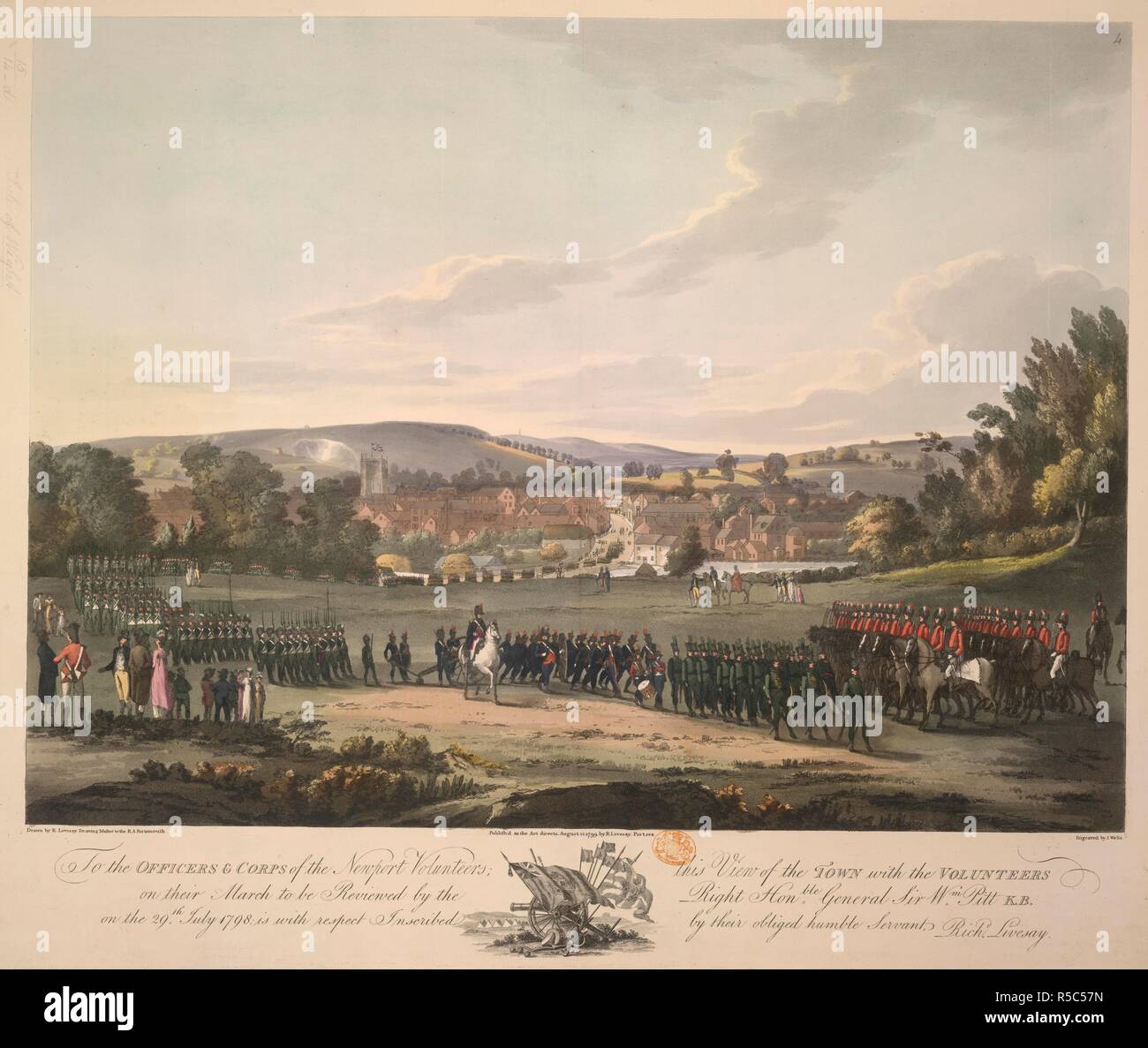 "An die Offiziere & Korps der Newport Freiwillige auf ihrem Marsch überprüft werden... Am 29. Juli 1798. Blick auf die Stadt. . [Fünf Ansichten in der Isle of Wight, die verschiedene Bewertungen der freiwilligen Korps von diesem Ort, von B. Livesay; durch Wells] eingraviert. 1799-1800. Quelle: Maps.K.. 15.14. d. Stockfoto