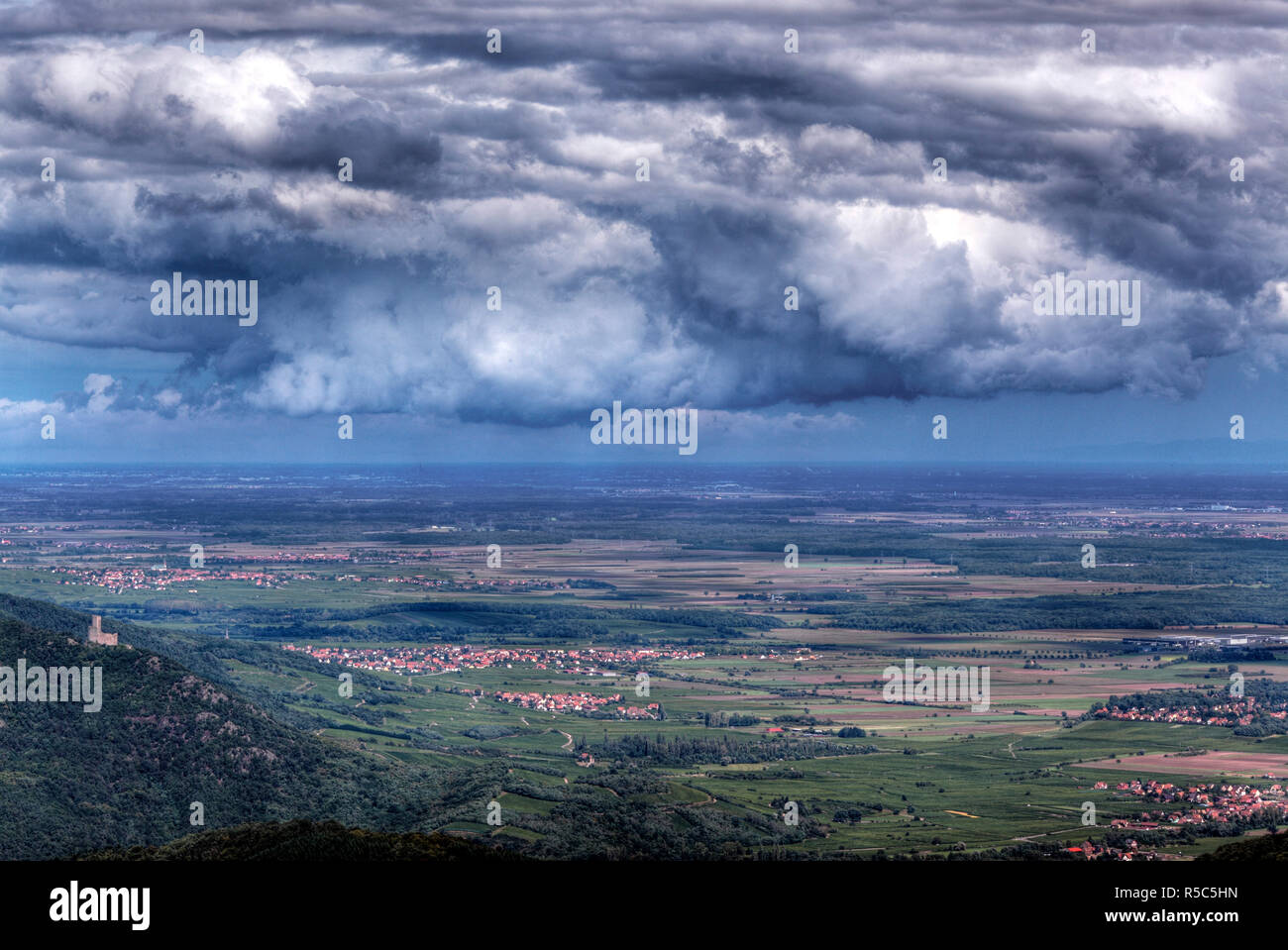 Blick auf die elsässische Ebene, Haut-Koenigsbourg Burg, Orschwiller, Elsass, Frankreich Stockfoto