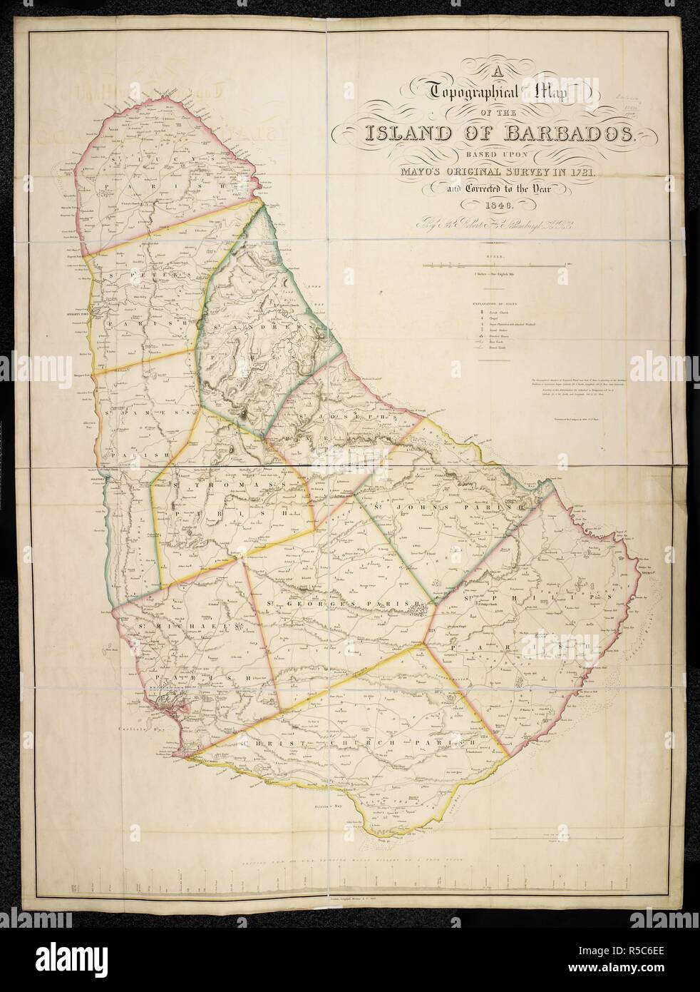 Eine Topographische Karte Der Insel Barbados Eine Topographische Karte Der Insel Barbados Bei Der Ursprunglichen Umfrage Mayo S Im Jahre 1721 Und Fur Das Jahr 1846 Korrigiert Von Sir R H Schomburgk Skala