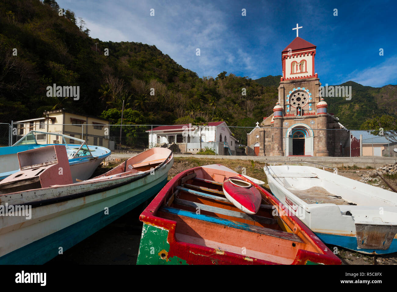 Dominica, Soufriere, steinerne Kirche Stockfoto