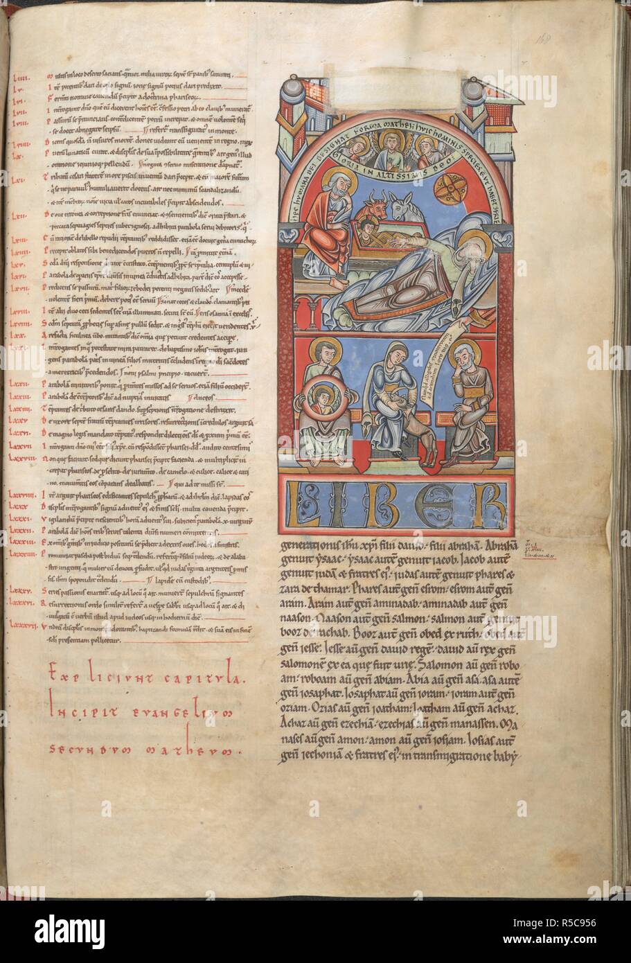 Miniatur in zwei Registern an die Geburt Christi, die am Beginn des Evangelium des Matthäus. Bibel (floreffe Bibel"), Vol. II (Job - Offenbarung). Maas-tal, circa 1155. Quelle: Hinzufügen. 17738, f.168. Sprache: Latein. Stockfoto