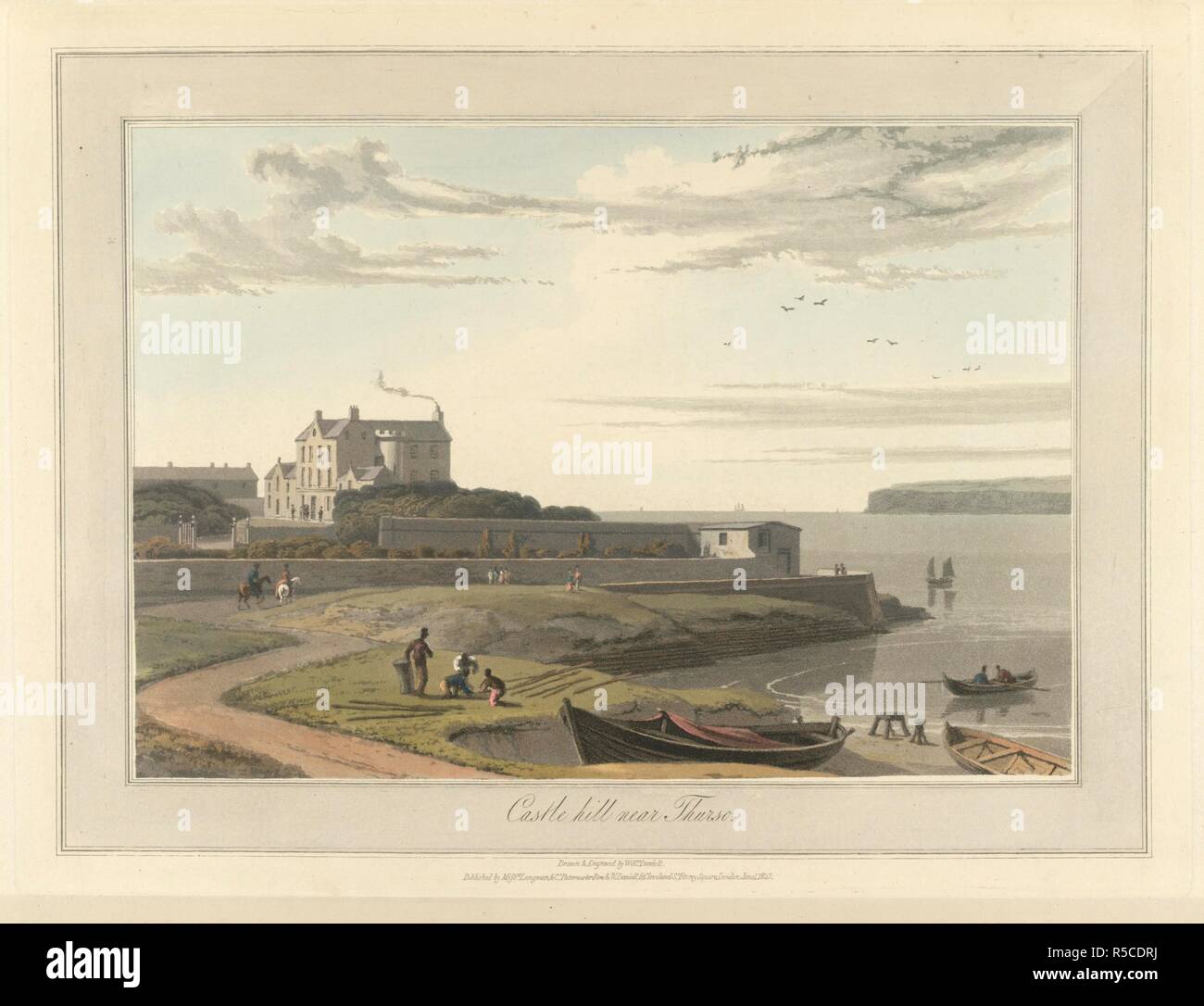 Castle Hill in der Nähe von Thurso. Castpe auf einem Hügel mit Blick auf das Meer. Die Küste und Landschaft von Großbritannien. Gezeichnet und von William Daniell eingraviert. Eine Reise rund um Großbritannien im Sommer des Jahres 1813 durchgeführt. Mit einer Reihe von Ansichten illustrativ für den Charakter und die herausragende Merkmale der Küste, gezeichnet und von William Daniell eingraviert. Longman: London, 1814-25. Quelle: G.7044 Platte 137. Sprache: Englisch. Autor: DANIELL, WILLIAM. AYTON, Richard. Stockfoto