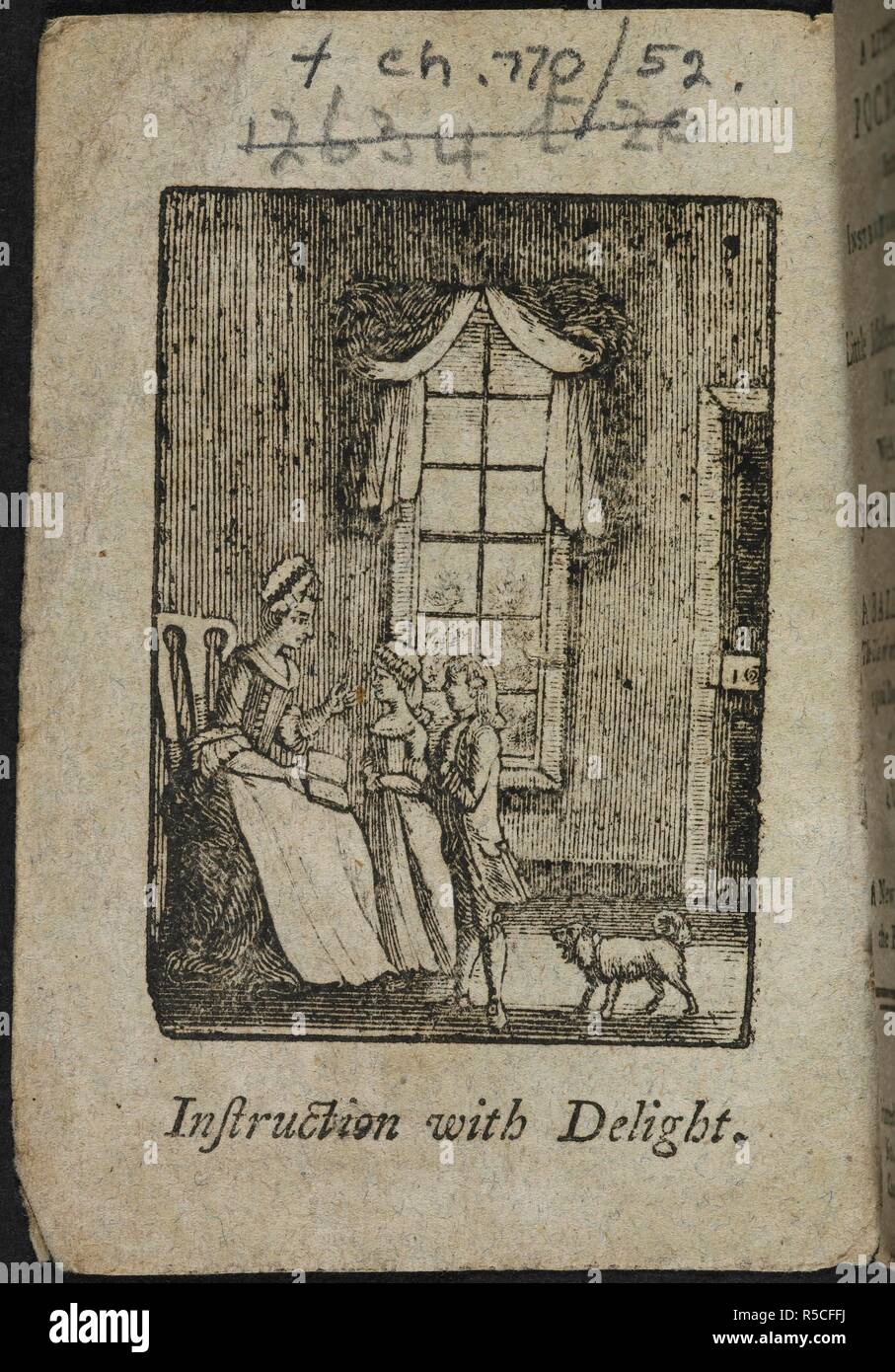 Abbildung: eine Frau, zwei Kinder, ein Mädchen und ein Junge. Ein kleines hübsches Pocket-Book, die für die Anweisung und Belustigung der kleine Meister Tommy und hübschen Miss Polly, etc. John marsall: London, England [C. 1790.]. Quelle: CH.770/52 Frontispiz. Sprache: Englisch. Stockfoto