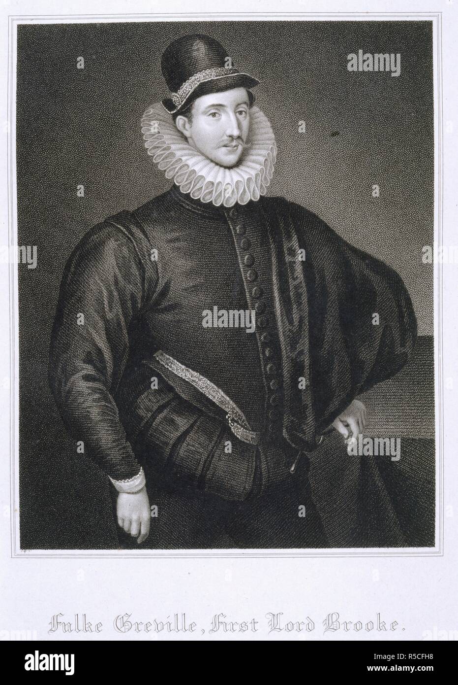 Sir Fulke Greville. Porträts von berühmten Persönlichkeiten von großer Brita. London, 1821-34. Sir Fulke Greville, 1. Baron Brooke (1554-1628). Englischer Dichter und Höfling. Porträt. Bild aus Porträts von berühmten Persönlichkeiten der Großbritannien, graviert von authentischen Bildern in den Galerien des Adels, und die öffentlichen Sammlungen des Landes, mit biographischen und historischen Erinnerungen an ihr Leben und ihre Tätigkeiten. Ursprünglich veröffentlicht in London, 1821-34 produziert. . Quelle: 1765. C.17, frontispiz. Sprache: Englisch. Stockfoto