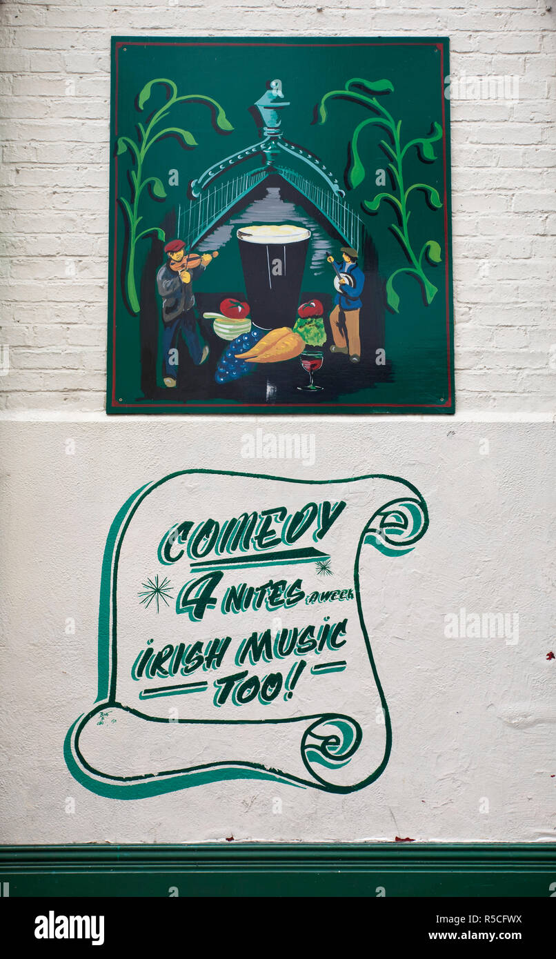 Zeichen für Comedy und Musik Events, Temple Bar, Dublin, Irland Stockfoto