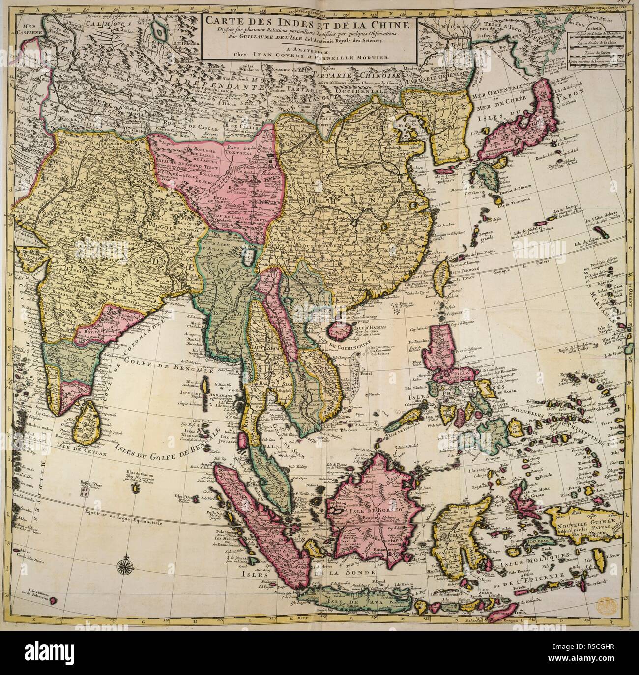 Karte von Asien. Carte des Indes et de la Chine. Amsterdam; Covens et Mortier 1720?. Quelle: Maps.K.. 115.5. Sprache: Französisch. Thema: L'Isle, Guillaume de. Stockfoto