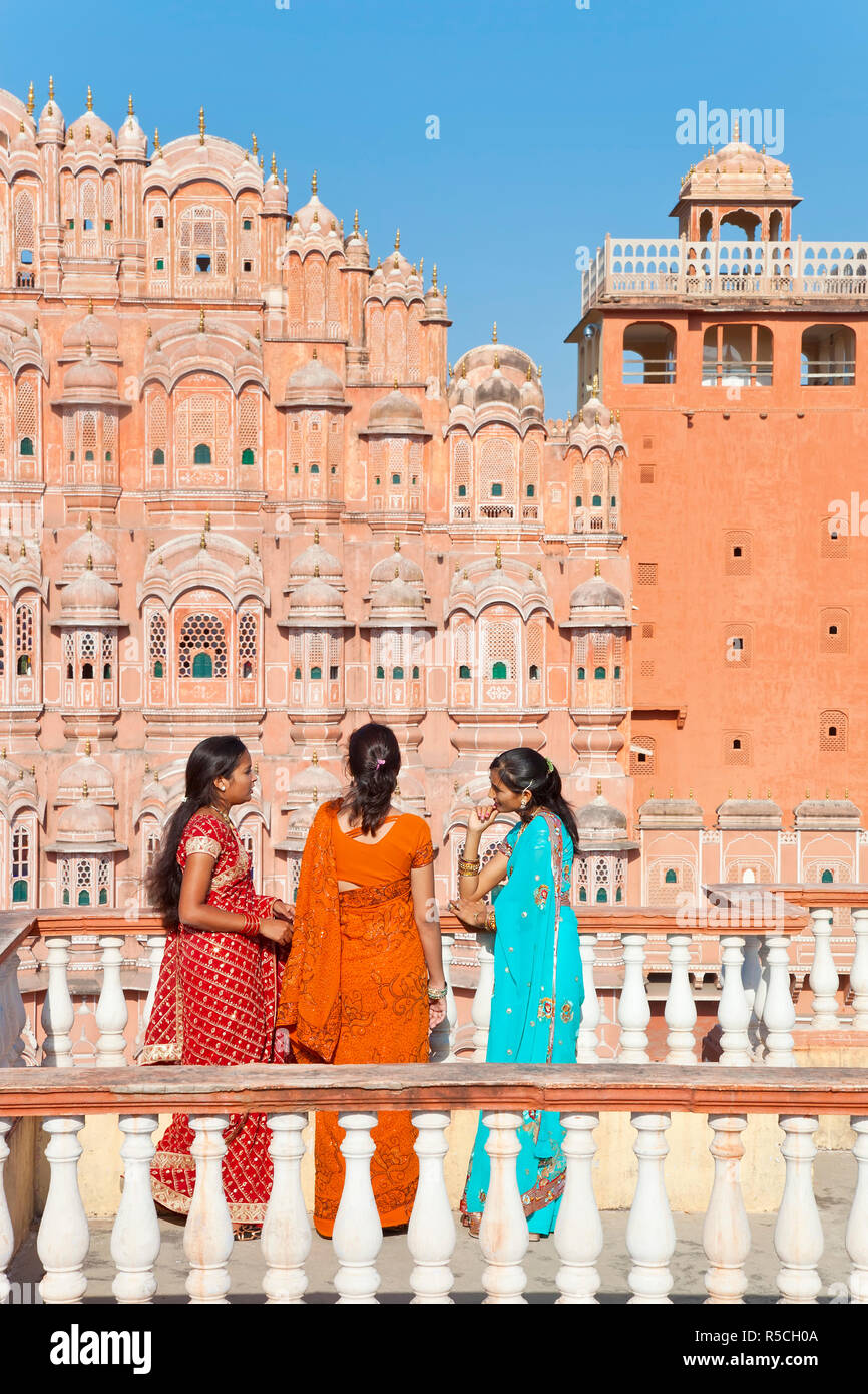 Indien, Rajasthan, Jaipur, Hawa Mahal, Palast der Winde, 1799 erbaut, (MR) Stockfoto