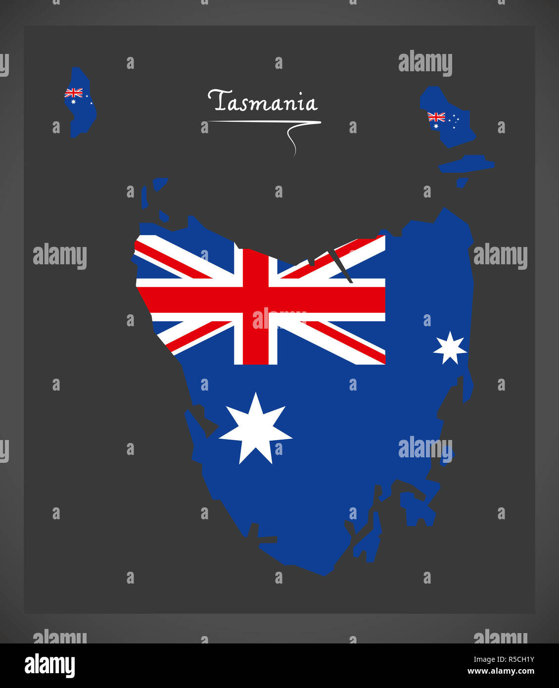 Tasmanien Karte mit australischen Nationalflagge illustration Stockfoto